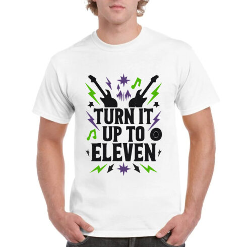 Turn It Up to Eleven Rock Music T-Shirt Design cover image.