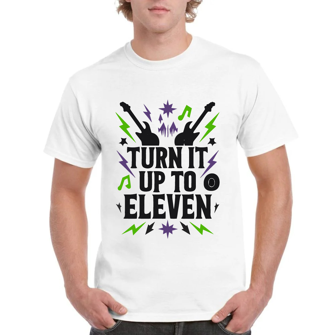 Turn It Up to Eleven Rock Music T-Shirt Design cover image.
