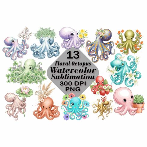 Floral Octopus Watercolor Sublimation cover image.