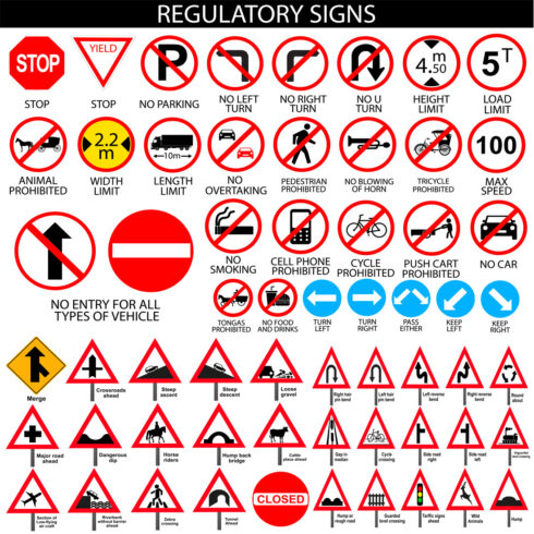Warning Signs Vector Set Editable AI Graphics cover image.