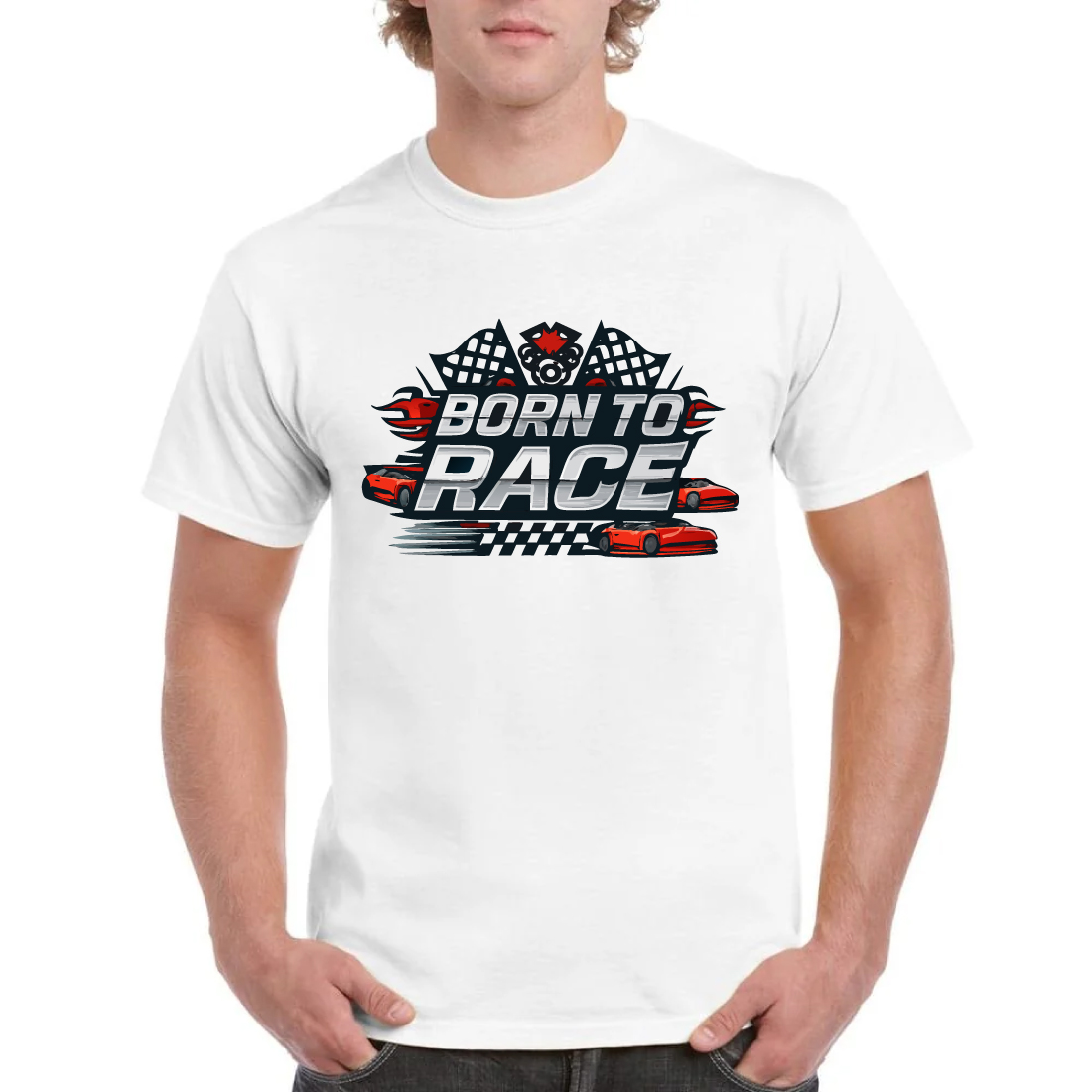 Born To Race Car Racing Checkered Flag T-Shirt cover image.