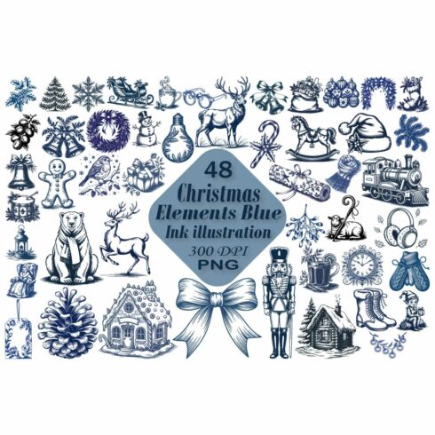 Blue Ink Christmas Elements Clipart cover image.