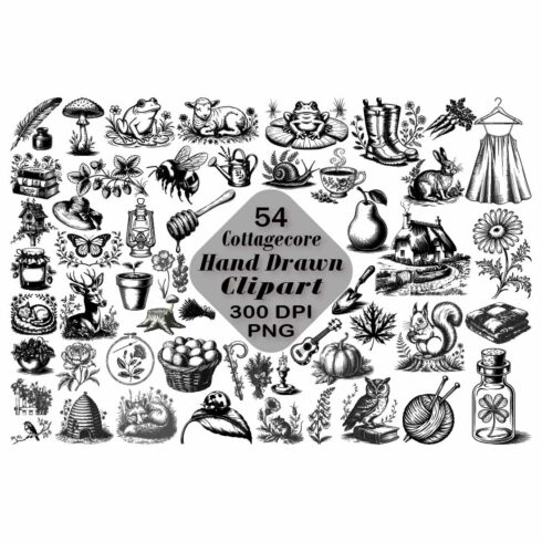 Cottagecore Hand Drawn Clipart Bundle cover image.