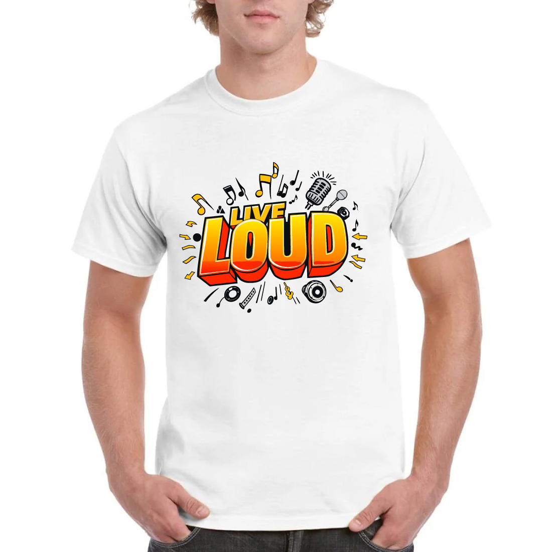 Live Loud Music Notes Instruments Fun T-Shirt cover image.