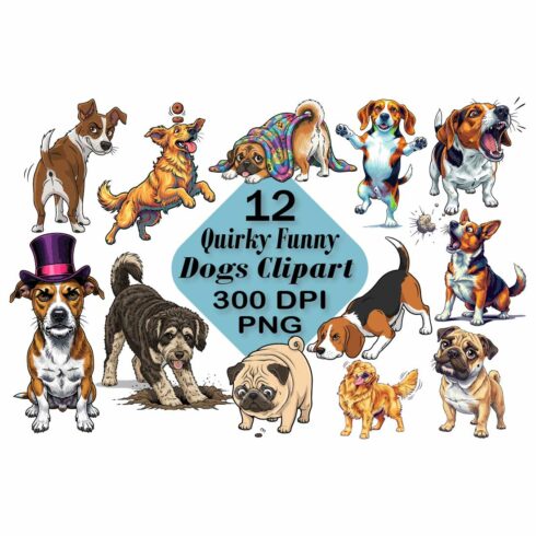 Quirky Dog Sublimation Clipart PNG cover image.