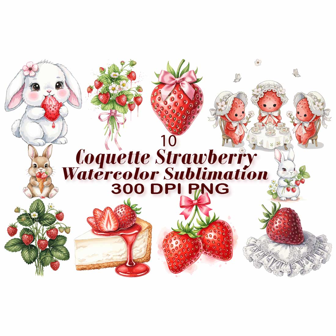 Coquette Strawberry Watercolor Sublimation preview image.