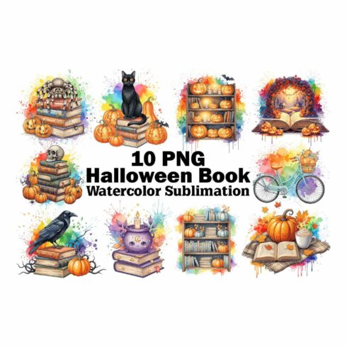 Halloween Book Watercolor Sublimation cover image.