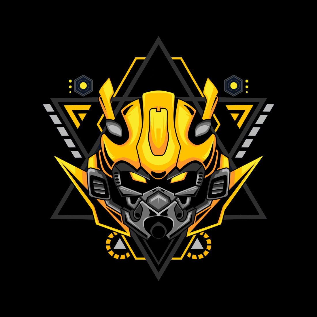 Illustration vector graphic of cyborg robot knight in the sacred geometry ornaments background, Perfect for T-Shirt Design preview image.