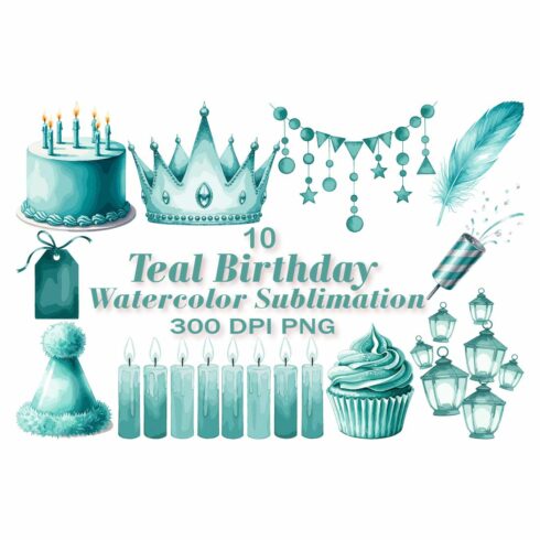 Teal Birthday Watercolor Sublimation cover image.