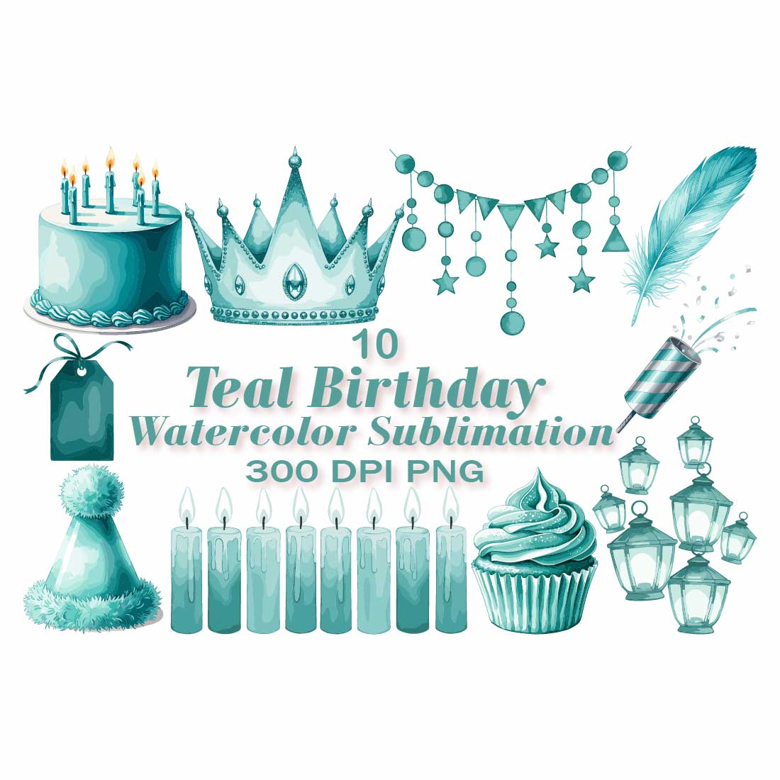 Teal Birthday Watercolor Sublimation cover image.