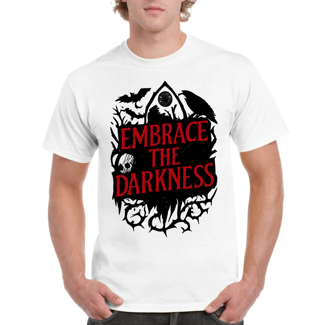 Embrace The Darkness Gothic Raven Eye T-Shirt cover image.