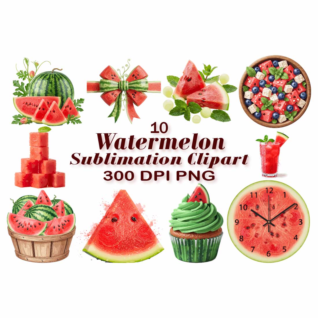 Watermelon Sublimation Clipart preview image.