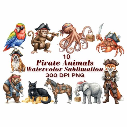 Pirate Animals Watercolor Sublimation cover image.