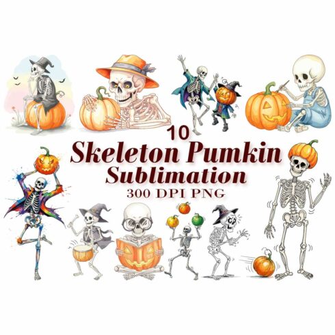 Skeleton Pumpkin Watercolor Sublimation cover image.