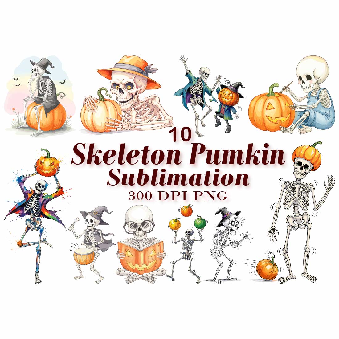 Skeleton Pumpkin Watercolor Sublimation cover image.