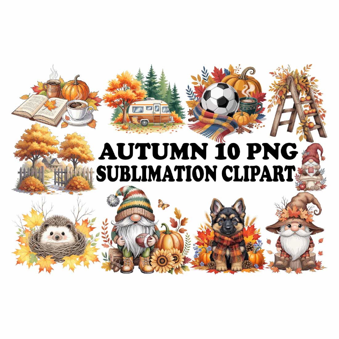 Autumn Gnome Clipart Sublimation preview image.