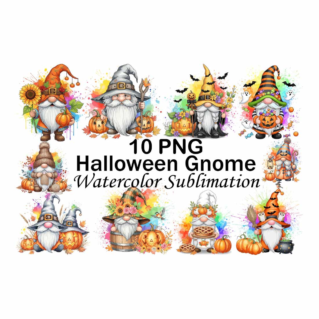 Halloween Gnome Watercolor Sublimation preview image.