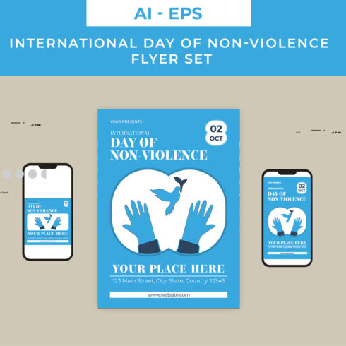 International Day of Non-Violence Flyer Set Design cover image.