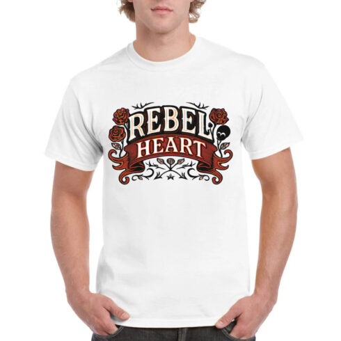 Rebel Heart T-Shirt Vintage Rose Tattoo Style Tee cover image.