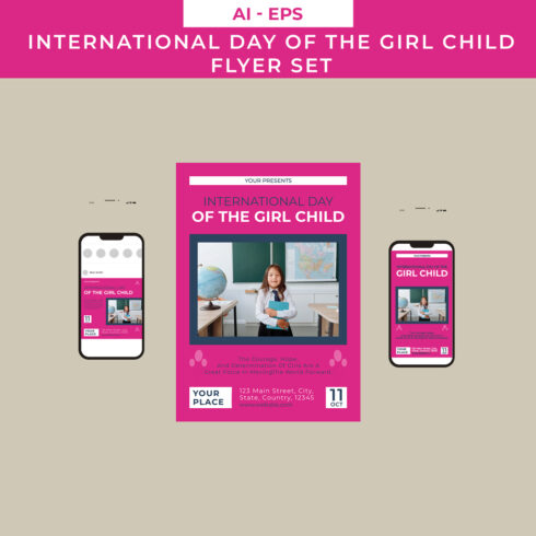 International Day of the Girl Child Flyer Set Design cover image.