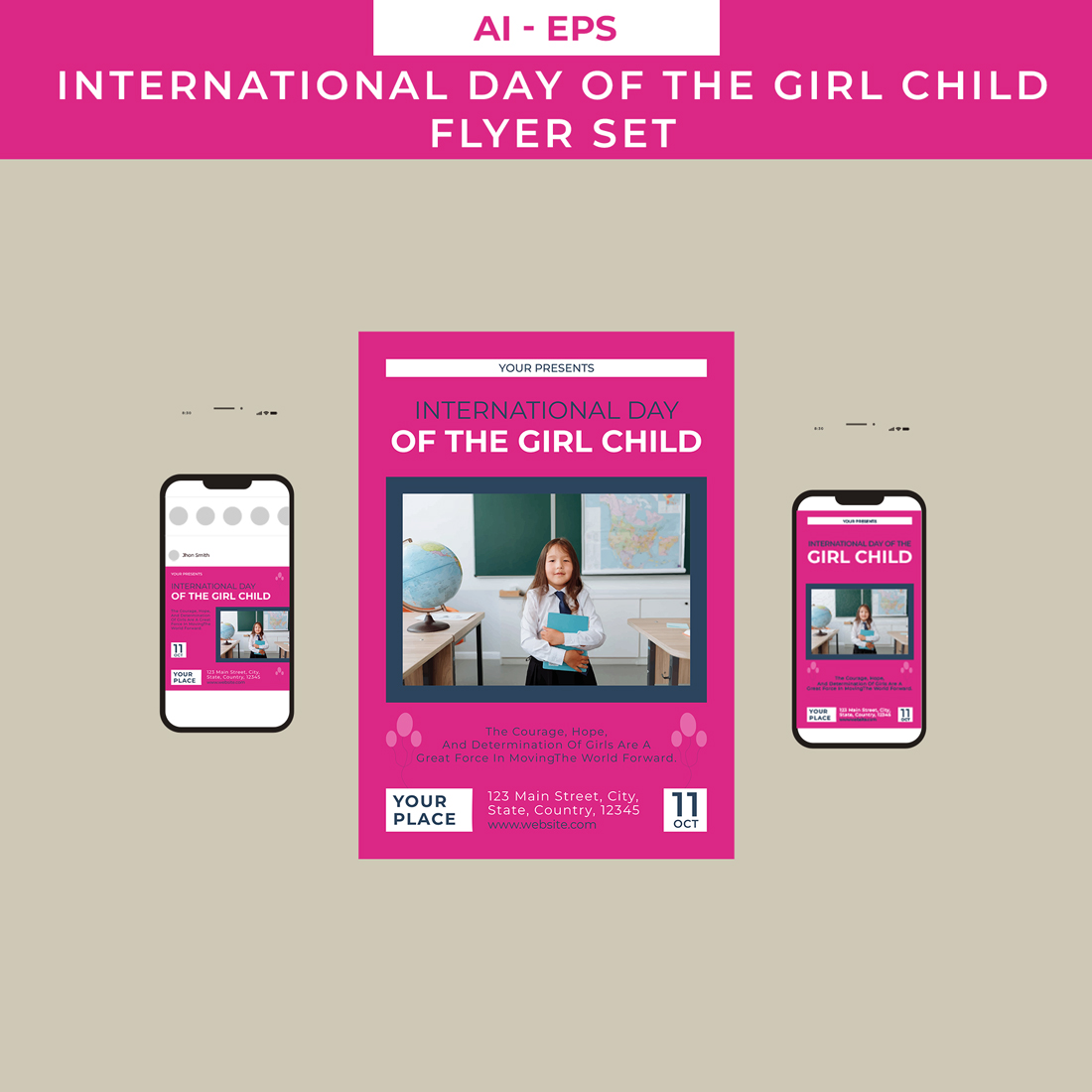 International Day of the Girl Child Flyer Set Design cover image.