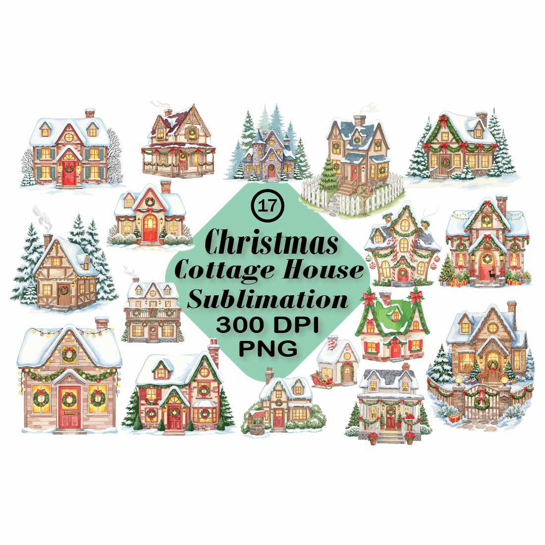 Christmas Cottage House Sublimation preview image.