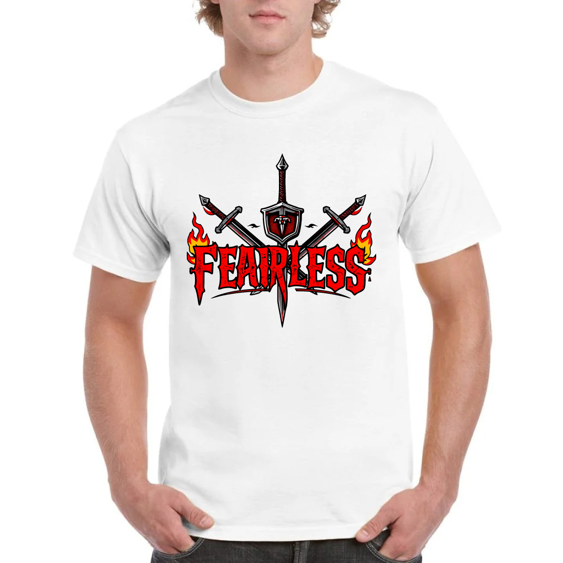 Fearless Warrior T-Shirt Medieval Sword Shield Tee cover image.