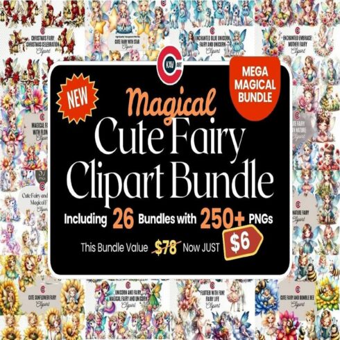 Cute Magical Fairy PNG Clipart Bundle cover image.