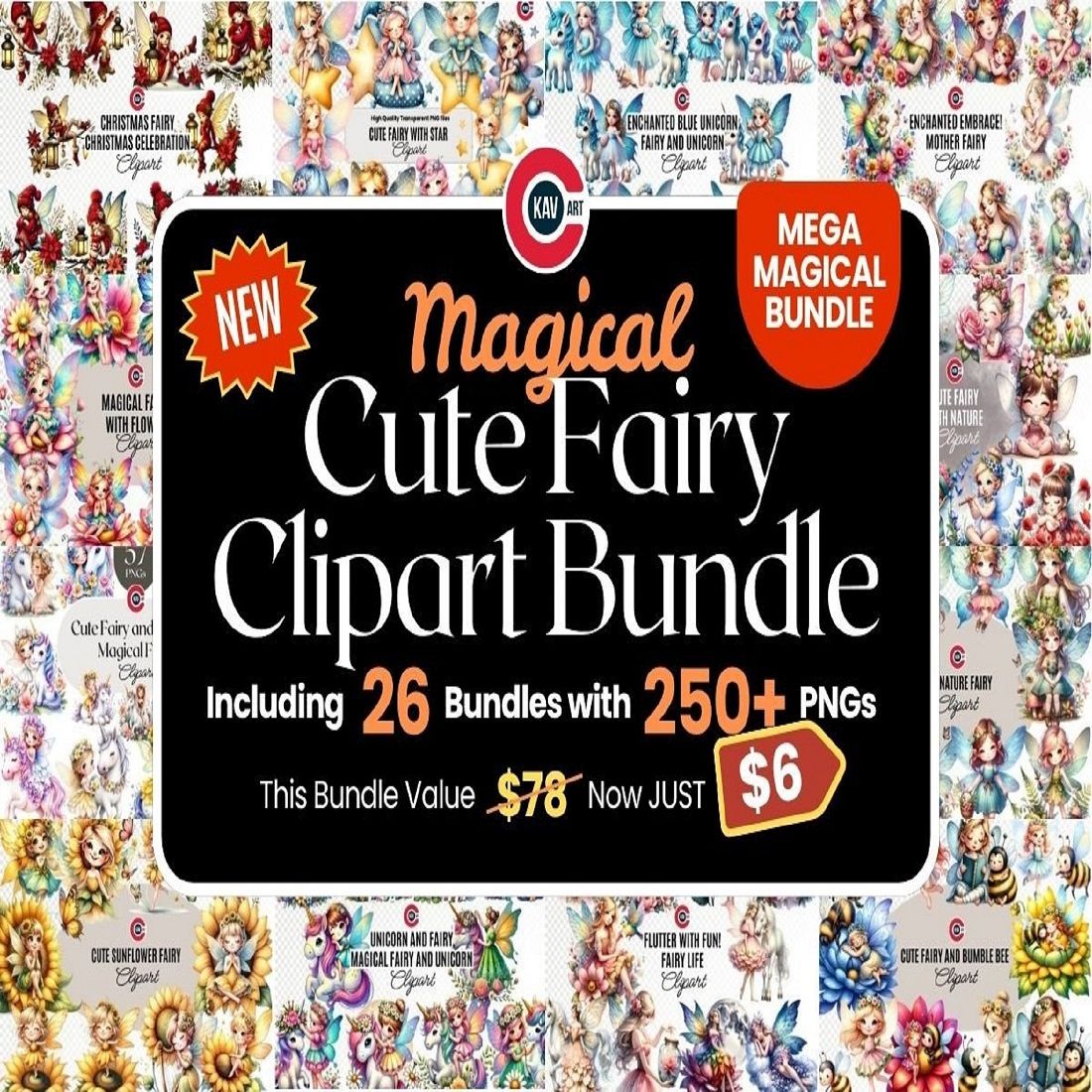 Cute Magical Fairy PNG Clipart Bundle cover image.