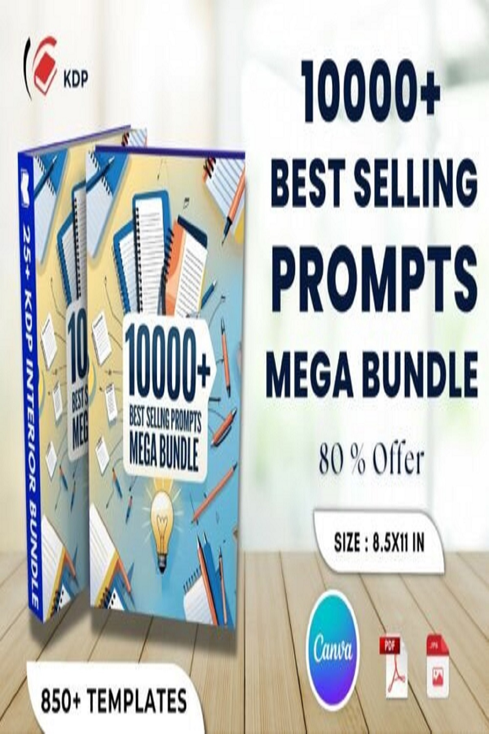 10000+ Best Selling Prompts Mega Bundle pinterest preview image.