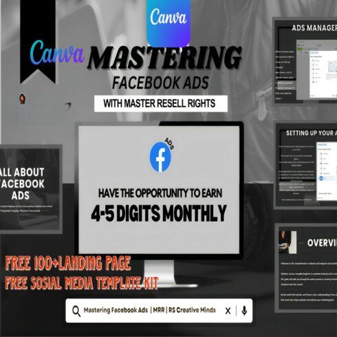 Canva Mastering Facebook Ads | Free Landing Page And Sosial Media Template Kit Free cover image.