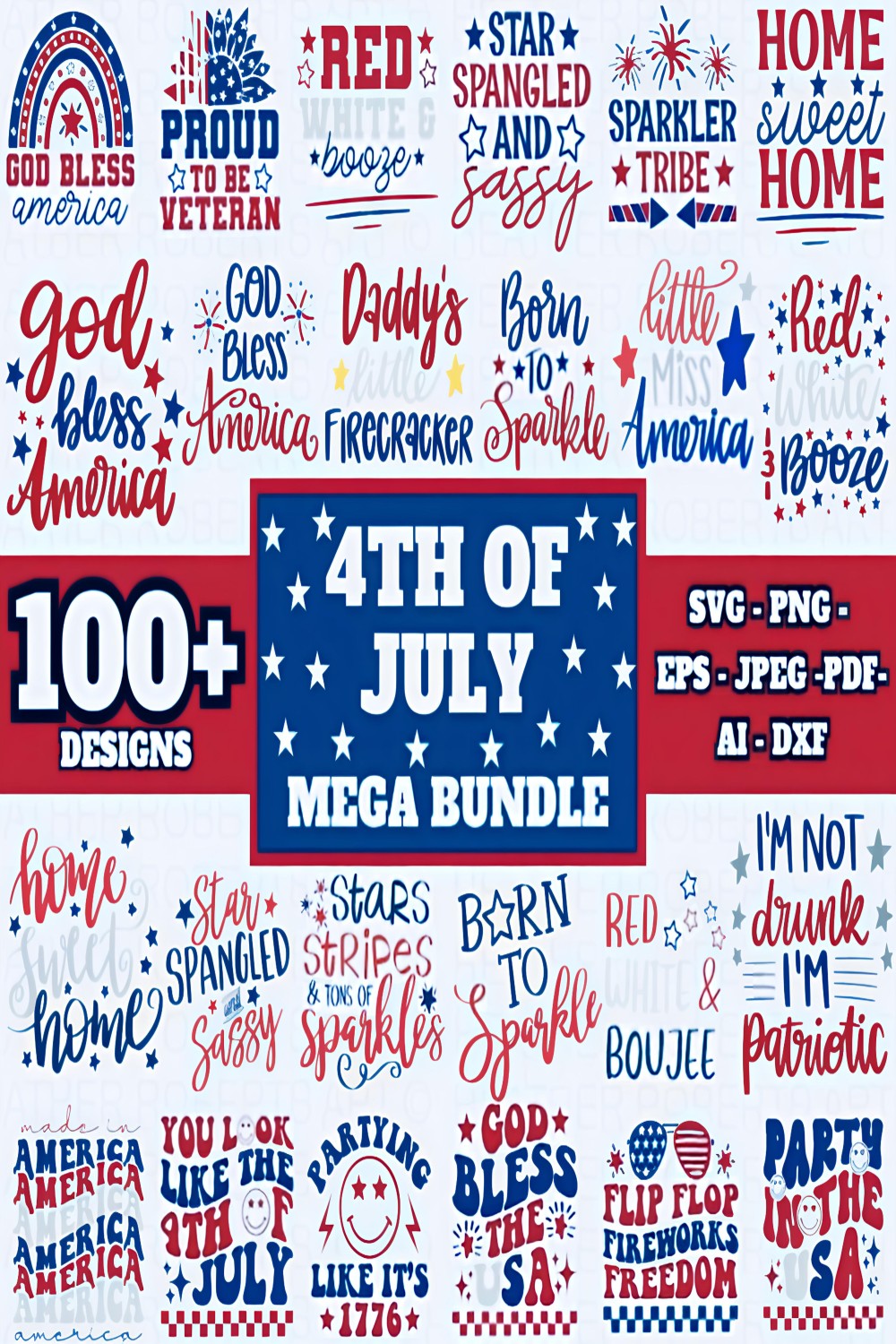 4th of July Mega Bundle, Independence Day SVG, 100+ Designs, Heather Roberts Art Bundle,America svg,USA Flag svg,Cut Files Cricut,Silhouette Digital Download pinterest preview image.