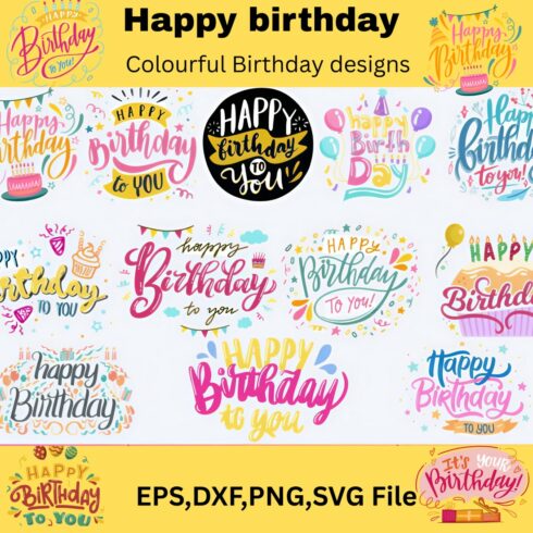 Happy Birthday SVG Bundle, Happy Birthday prints, Colourful Birthday designs, Birthday Shirt SVG, Happy Birthday Birthday Digital Download cover image.