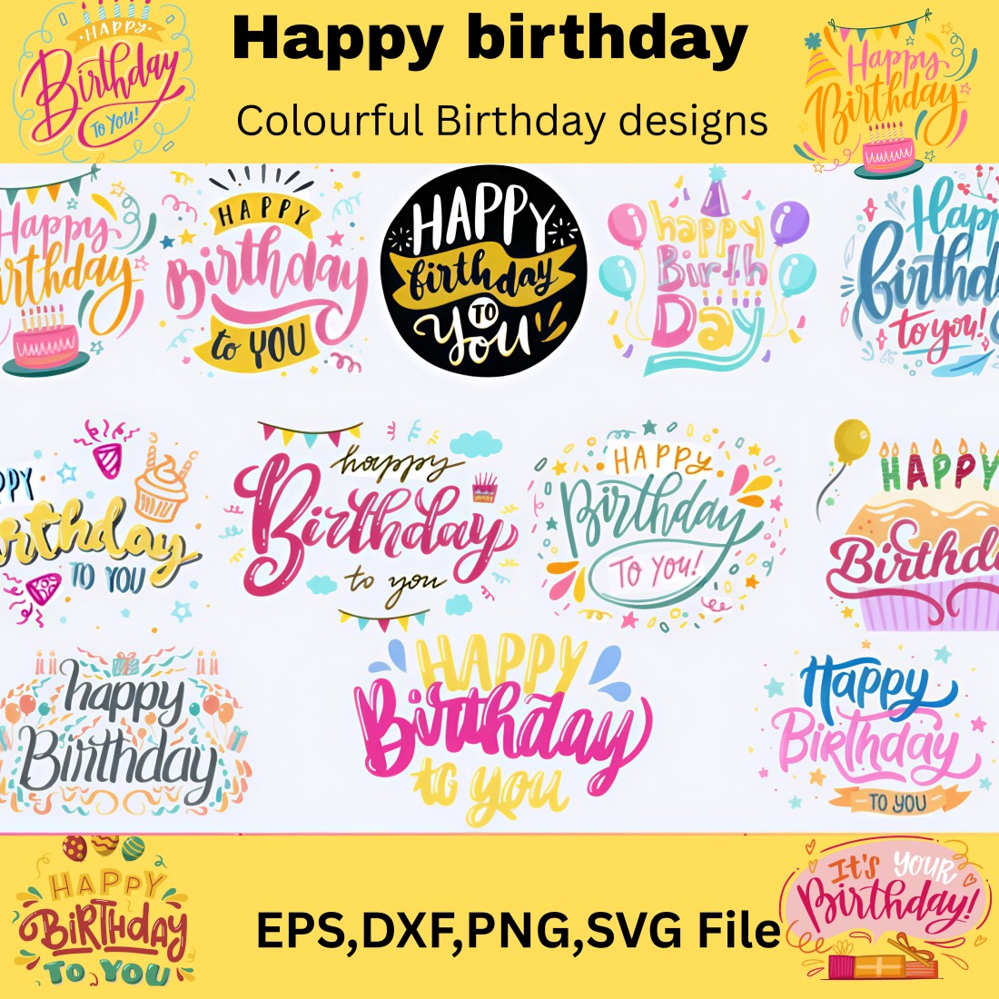 Happy Birthday SVG Bundle, Happy Birthday prints, Colourful Birthday designs, Birthday Shirt SVG, Happy Birthday Birthday Digital Download cover image.