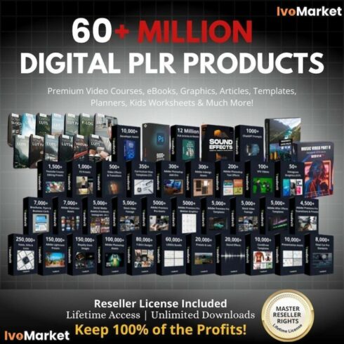 60+ Million Resell Digital Products Bundle with PLR & MRR for Passive Income make Money Digital Product cover image.