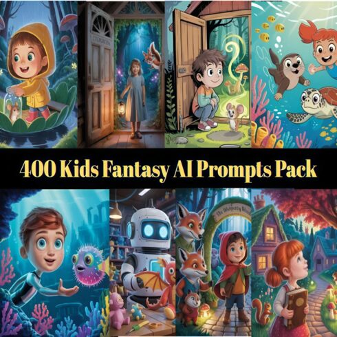 400 Kids Fantasy AI Prompts [PLR] Pack cover image.