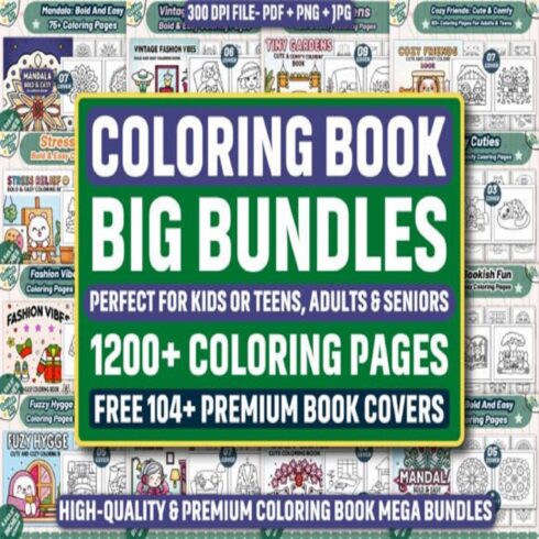 1200 COLORING BOOK PAGES MEGA BUNDLE cover image.