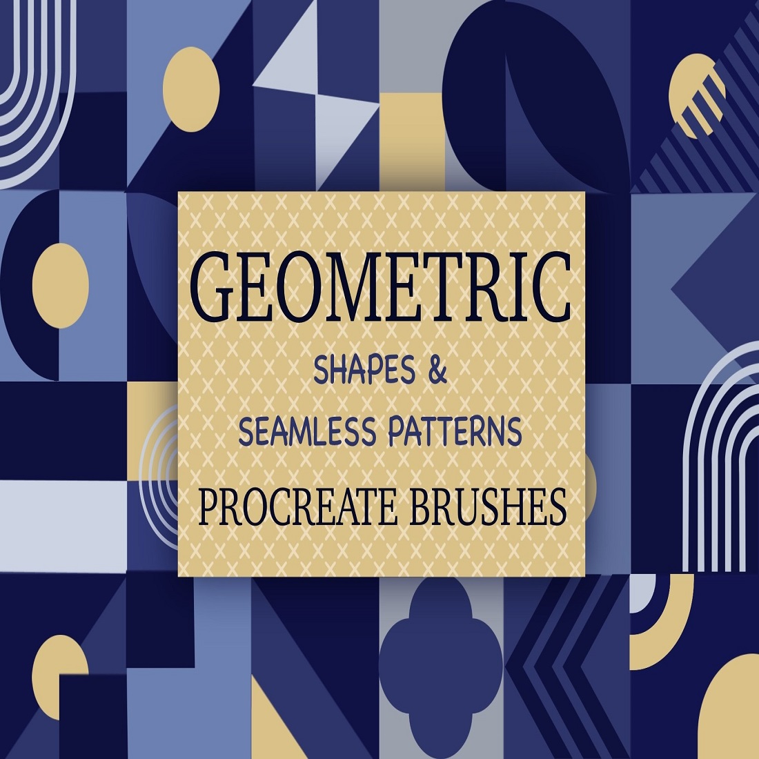 Geometric brush shapes, basic shapes, rainbow, seamless preview image.