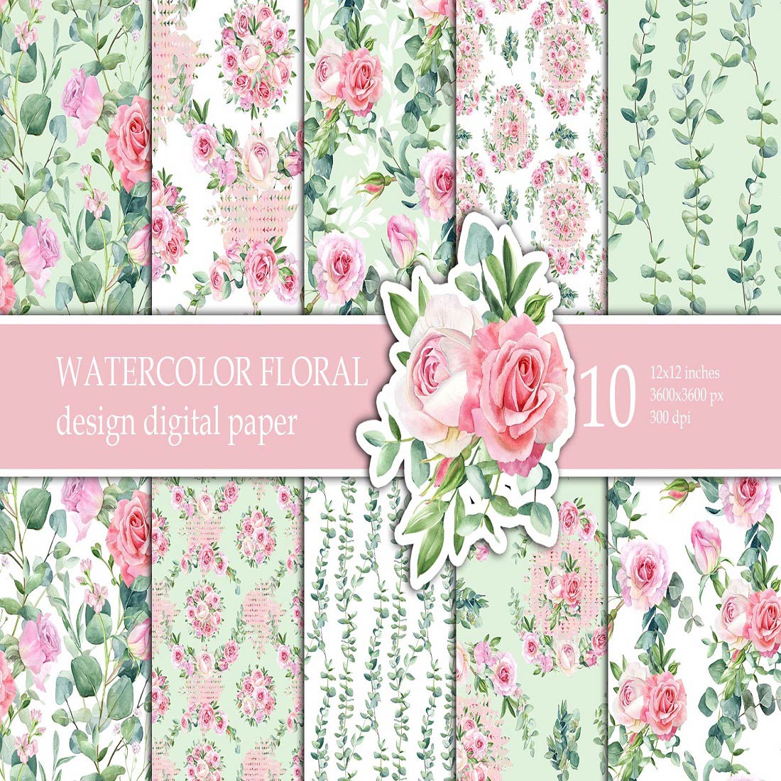 Shabby Shic Floral Seamless Pattern Pink Roses Digital Paper cover image.