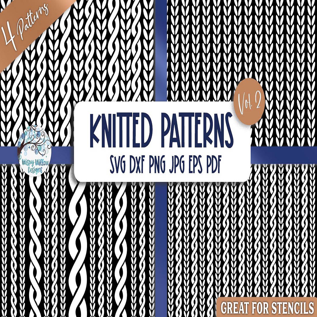 Knitted Pattern SVG Bundle Vol 2 Sweater Stitch Stencils preview image.