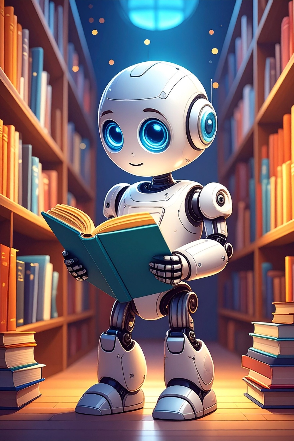 Adorably Clumsy Cartoon Robot with Big Shiny Eyes and a Gentle Smile pinterest preview image.