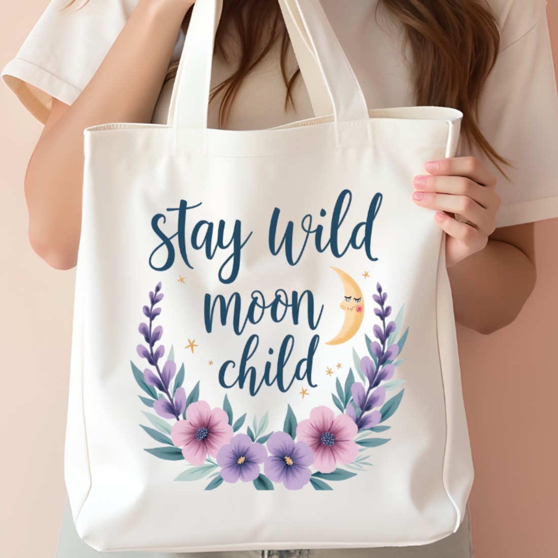 Floral Stay Wild Moon Child Clipart PNG Bundle – pinterest preview image.