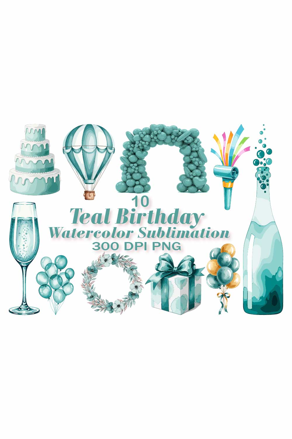 Teal Birthday PNG Sublimation pinterest preview image.