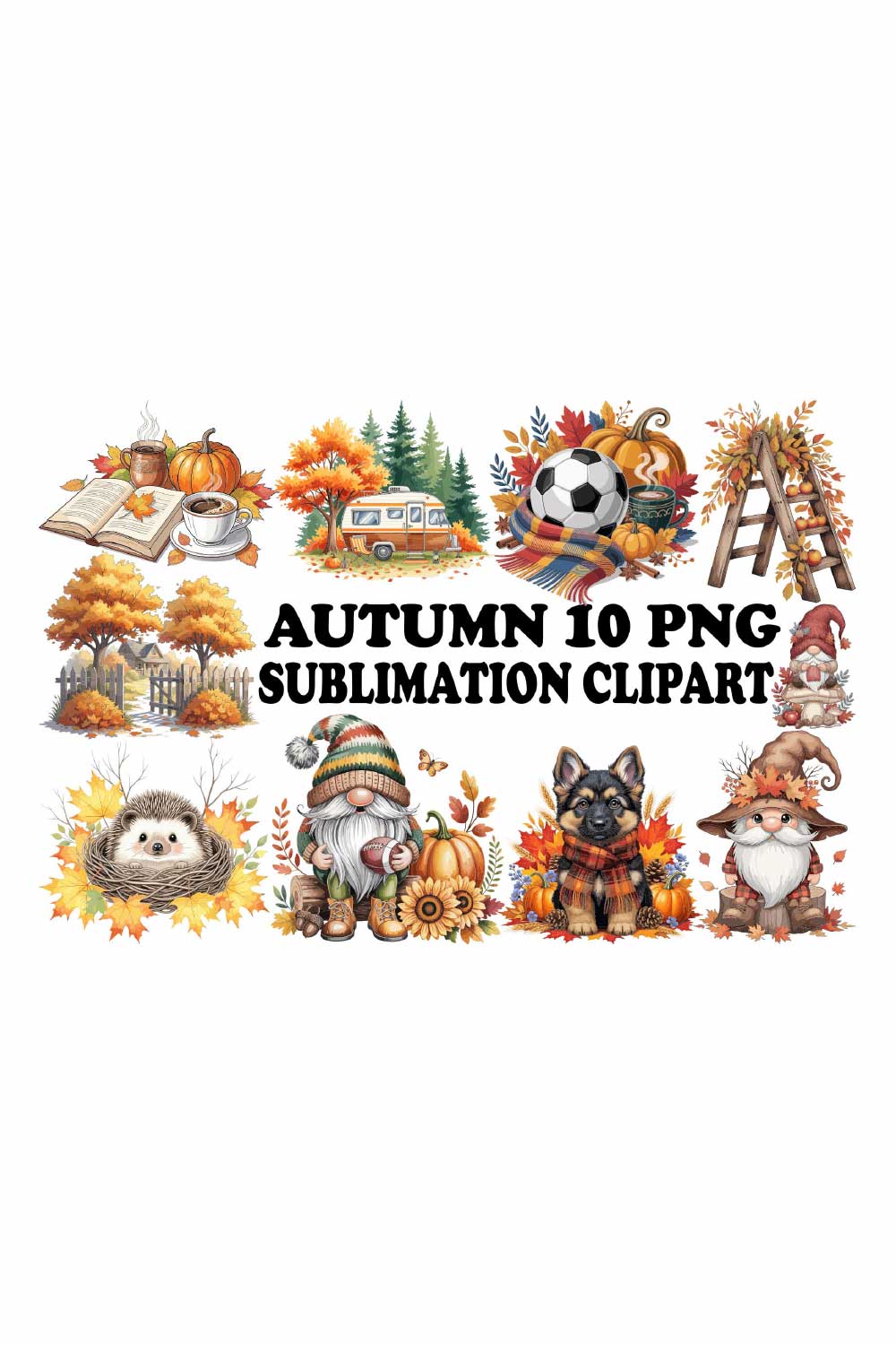 Autumn Gnome Clipart Sublimation pinterest preview image.