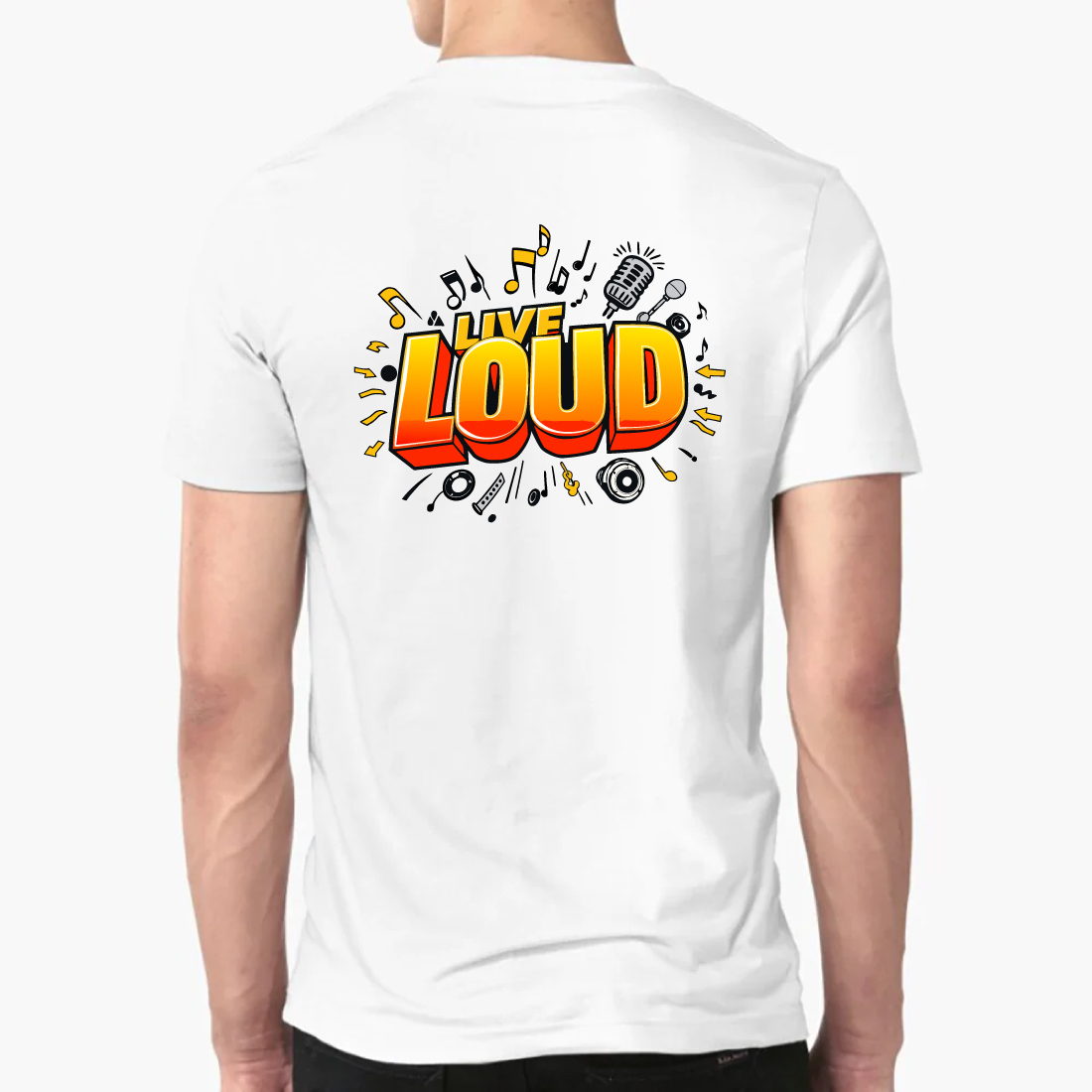 Live Loud Music Notes Instruments Fun T-Shirt preview image.