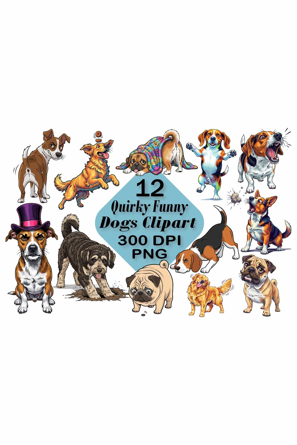 Quirky Dog Sublimation Clipart PNG pinterest preview image.