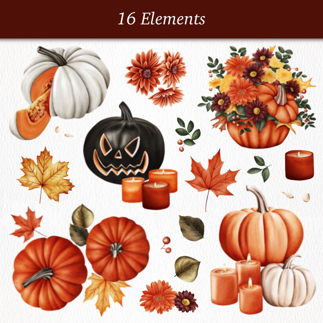 Halloween Pumpkin Clip Art & frames & postcards & stickers preview image.
