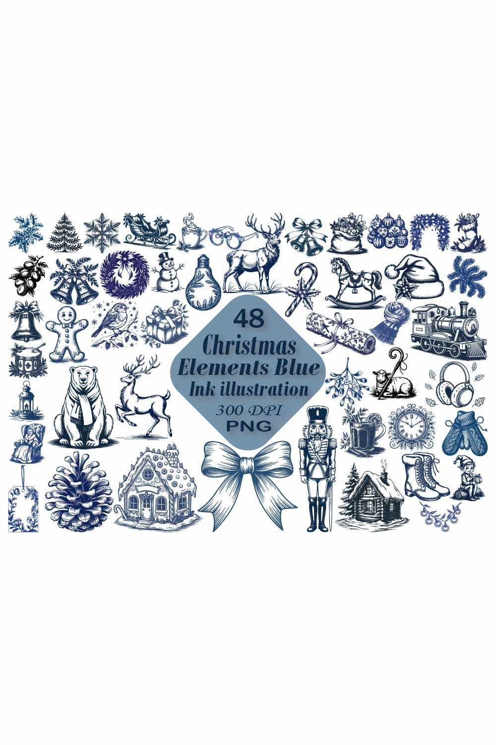 Blue Ink Christmas Elements Clipart pinterest preview image.