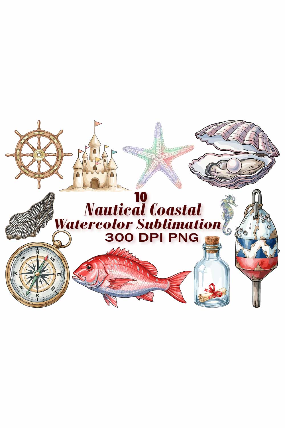 Coastal Discovery Watercolor Sublimation pinterest preview image.