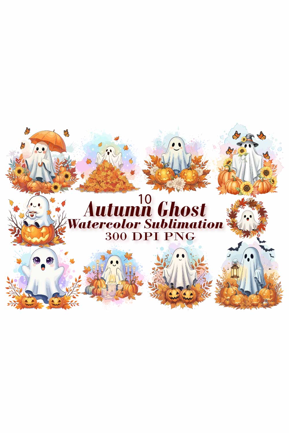 Cute Ghost Watercolor Sublimation pinterest preview image.
